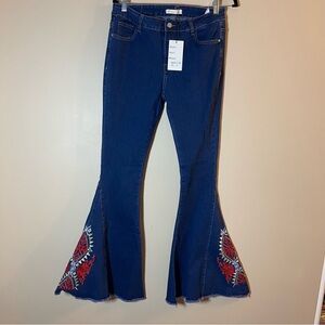 Home Folk Embroidered Flare Jeans - Blue Size 10
